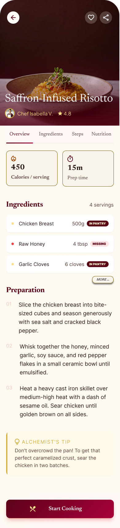 Recipe detail mockup
